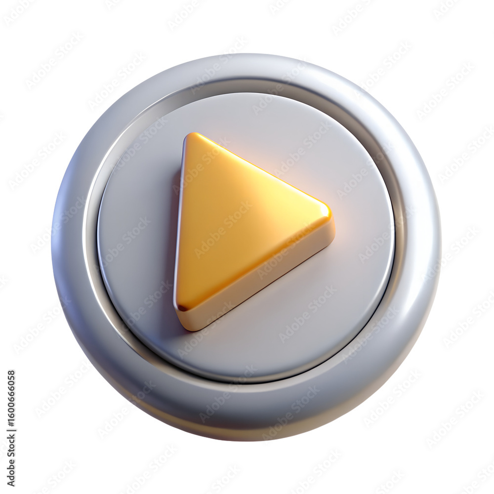 Poster metallic glossy round play button icon for web multimedia design