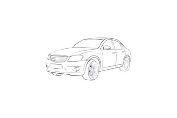 Fototapeta premium Detailed Line Art Illustration of a Modern Sedan Car Perfect for Coloring Books and Automotive Design Projects Isolated on White background