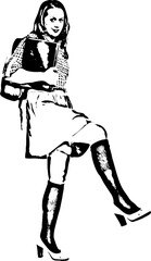 Student woman making big step