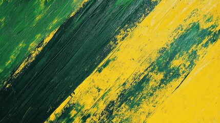 Abstract diagonal painting with vibrant green and yellow brushstrokes, creating a dynamic and energetic composition