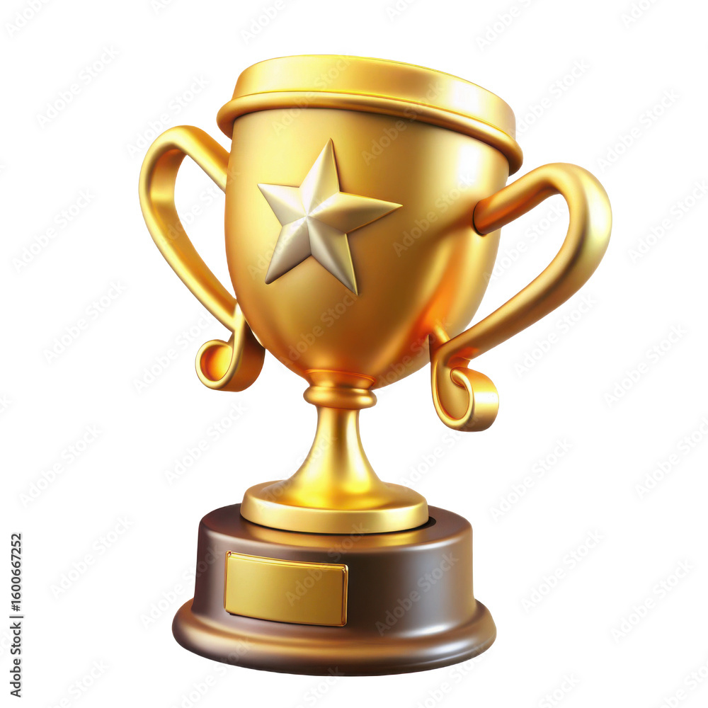 Poster a gleaming golden trophy with a star emblem on its front signifying achievement and victory presente