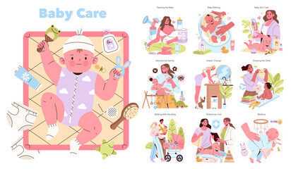 Baby Care Activities Illustrated in Vector Art