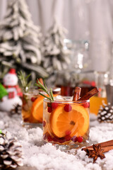Bourbon Old Fashioned Winter Cocktail. Spicy rosemary syrup mixed with warming bourbon, fresh lemon and orange
