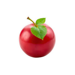 A single ripe red apple with a green leaf and stem is presented against a clean transparent background