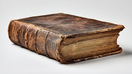 Antique book with aged, worn leather binding