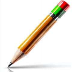 A sharpened wooden pencil with a colorful eraser rests at an angle, ready for writing or drawing