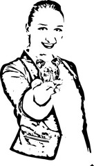 Smiling executive with piggy bank in her hand