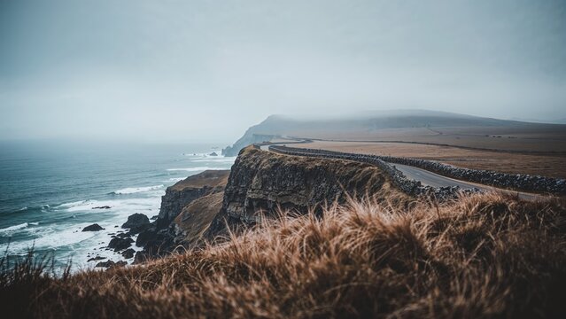 The seaside narrow road linking two points south of a small town in County Donegal