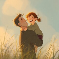 A touching moment between father and child, sharing a warm embrace and laughter, perfect for celebrating Father’s Day with love and joy.


