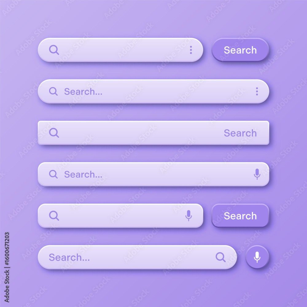 Fototapete colorful 3d search bar templates. internet browser engine with search box, address bar and text fiel