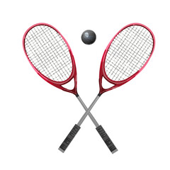 squash red color pair rackets and black rubber ball, sports illustration