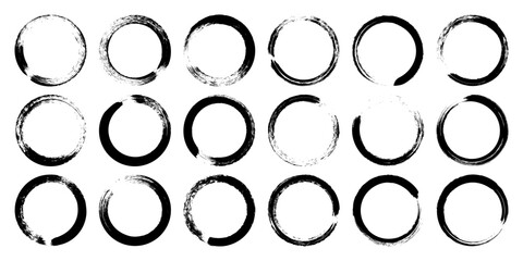 Grunge circles, brush strokes, lines, ink smudges, hand-drawn scribble shapes. Handmade sketchy marks, acrylic stains, charcoal streaks. Paint textures, dry brush effect. Vector illustration