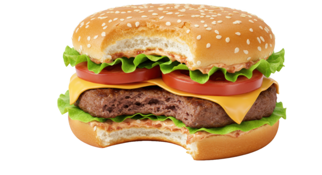 Bitten burger, fast food snack png

