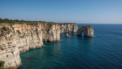 Weathered cliffs and stone pillars along the Adriatic shoreline.