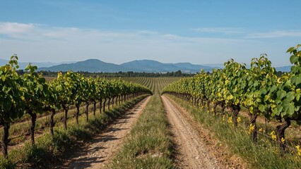 Naklejka premium A rough trail departing a vineyard heading to remote hills