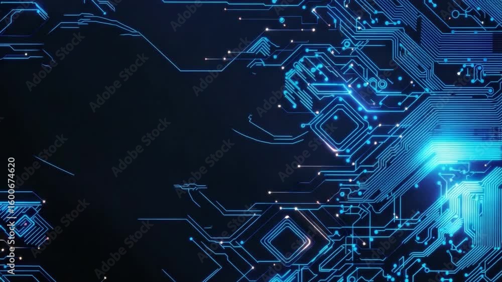 Poster futuristic abstract technology background with blue neon circuit patterns and digital elements 4k vi
