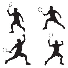 Badminton Player Silhouettes Collection – Dynamic Smash & Serve Action Vector Set