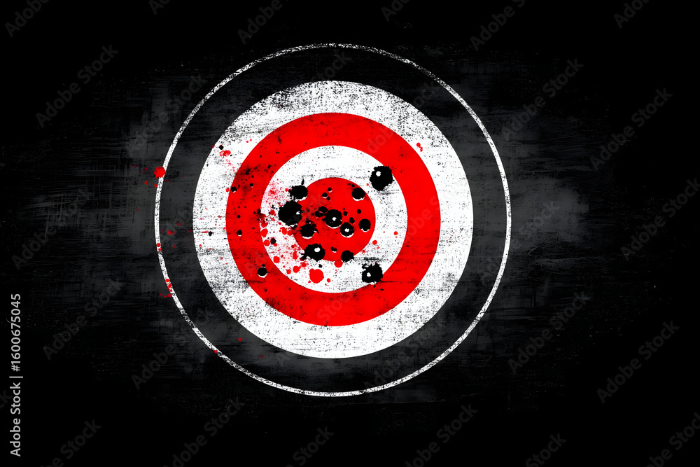 Poster a stylized target with a distressed finish showcasing bold red and black elements. ideal for design 