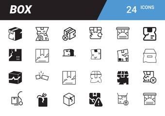 Box Icons: A collection of icons showcasing boxes in various states and conditions, offering versatile graphic resources for diverse design projects.