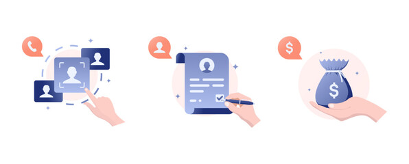 vector Illustration of Recruitment, Onboarding, and Salary Processes in Business