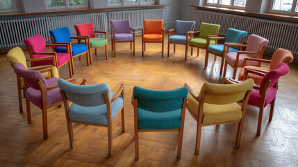 PTSD support group circle of chairs