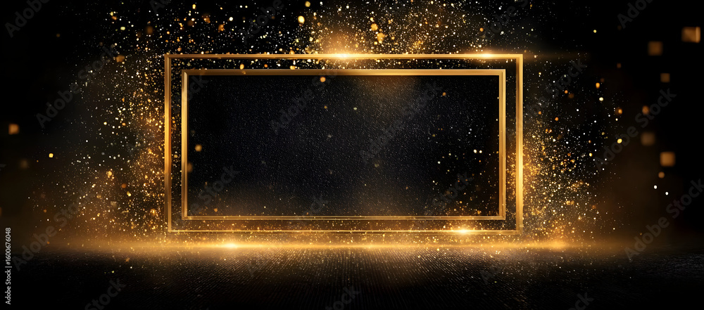 Poster a mesmerizing display of golden sparkles and lights creates an elegant frame for any artistic projec