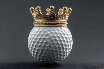 A creative concept featuring a golf ball topped with a shiny crown, symbolizing excellence and prestige in the sport of golf.