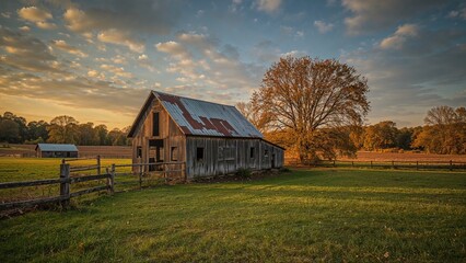 Fototapeta premium Compact Antique Cabin Amidst Farmland