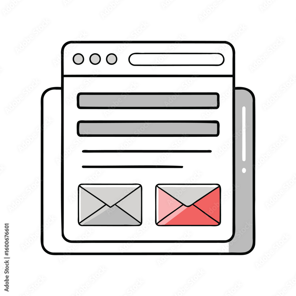 Poster digital contact form with email icons on a tablet screen isolated on white background