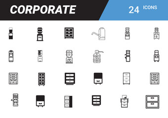 Corporate Icons: A comprehensive set of graphic icons representing various aspects of a corporate environment, suitable for diverse design applications.