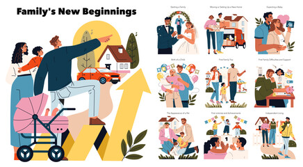 Family Journey and New Beginnings Vector Illustration