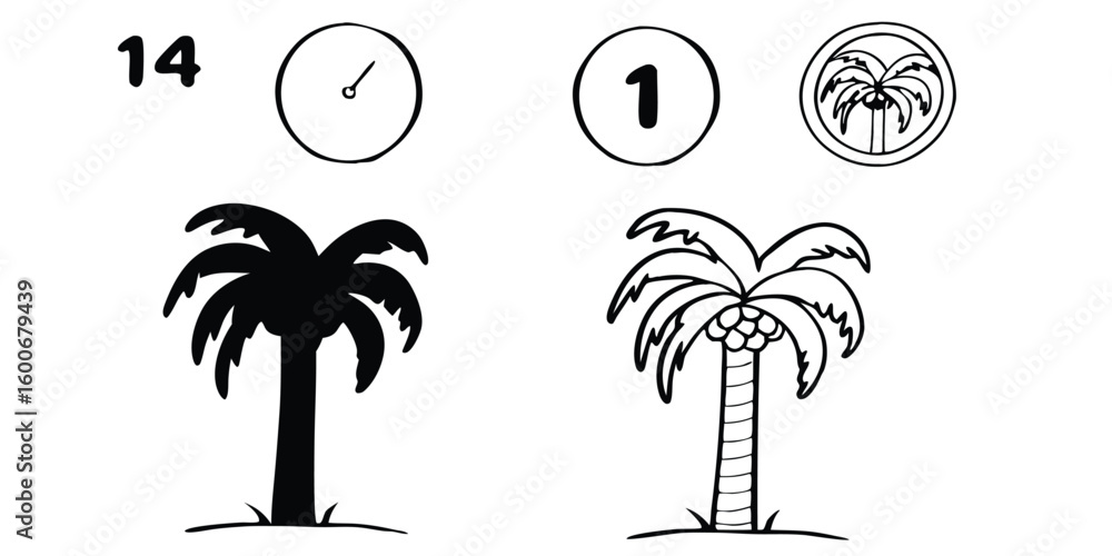Poster drawing tutorial showing how to draw a palm tree on transparent background simple drawing demonstrat