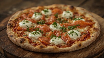 Salmon smoked pizza