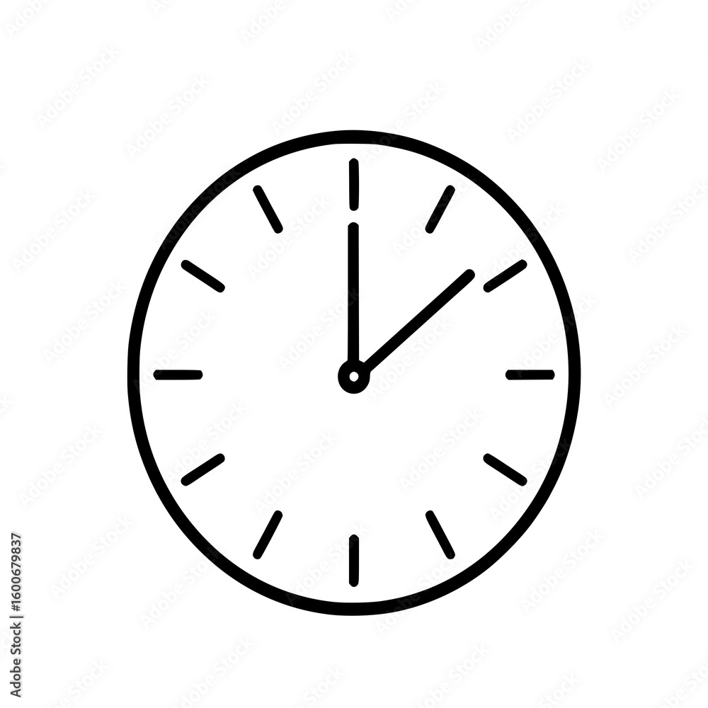 Poster simple clock line art: a minimalist black and white vector illustration of a classic analog clock sh