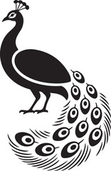 Fototapeta premium Peacock Silhouette Icon, Spread Feather Elegant Bird Vector, logotype Peacock art, Peacock black eps editable vector icon, black and white Peacock illustration on white background.