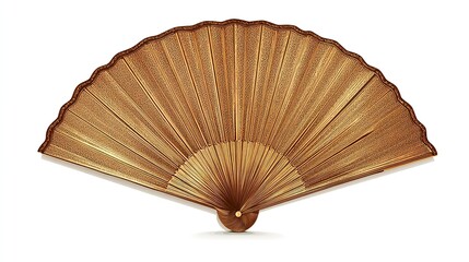 A light brown, open hand fan, detailed and elegant