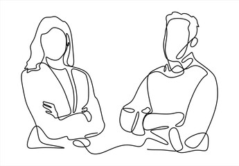 Continuous line drawing of man and woman dialog. Template for your design works. Vector illustration.  line icon-continuous line drawing. Editable stroke. 