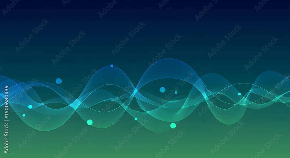 Aufkleber abstract background with flowing, translucent blue and green waves and scattered circular dots again
