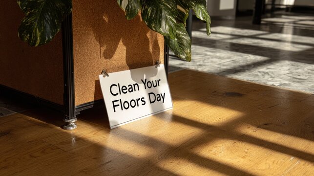 Clean your floors day concept with sign and sunlit interior,Clean Your Floors Day