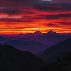 Fiery Sunset over Majestic Mountains