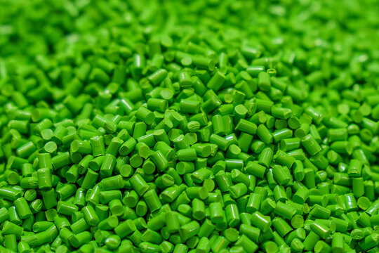 The pile of green pellets materials for  injection process.