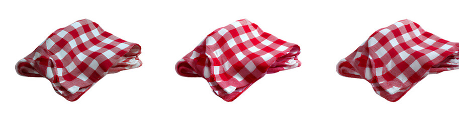 ] Red and white checkered napkins in various poses, isolated on a transparent background PNG