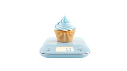 Cupcake on Kitchen Scale, isolated on white background