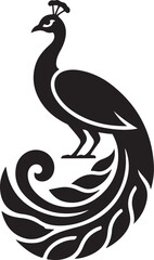 Peacock Silhouette Icon, Spread Feather Elegant Bird Vector, logotype Peacock art, Peacock black eps editable vector icon, black and white Peacock illustration on white background.