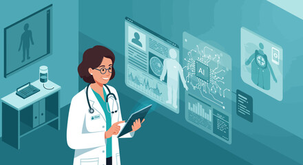 Futuristic medical technology with doctor using digital interface in h