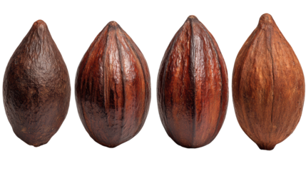 Three varieties of cocoa pods, exploring the rich diversity of nature's chocolate source