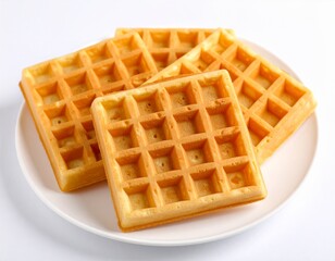 Waffle on a plate with white background.