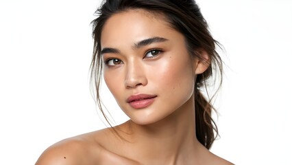 Fototapeta premium Close-up portrait of a young woman with flawless skin and natural makeup.