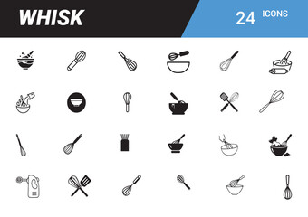 Culinary Whisks Collection: A sleek and informative illustration showcases a variety of whisk designs, highlighting the essential tools of the culinary world.