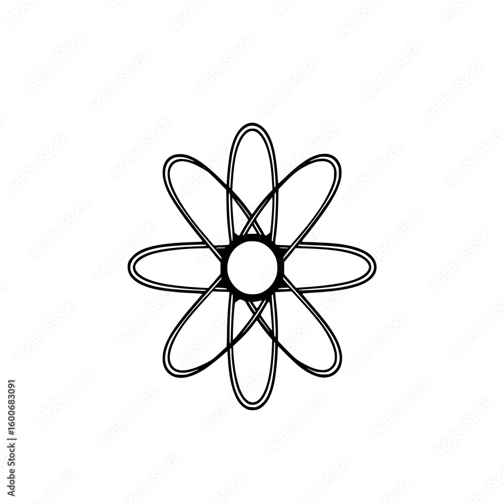 Poster atom structure: a simple line art illustration depicts an atom's nucleus and orbiting electrons, sho